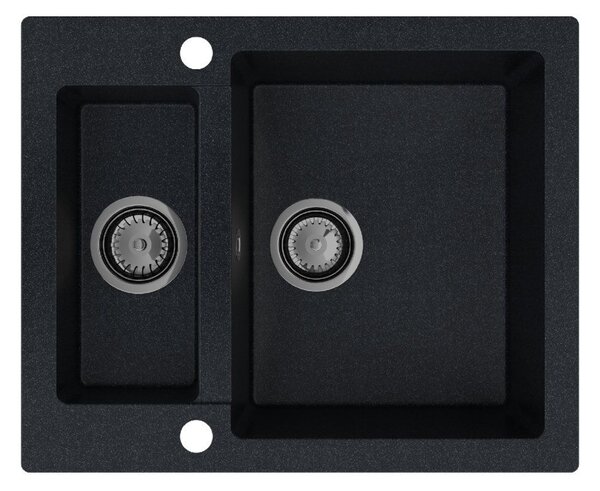 Sink Quality Ferrum, kuchynský granitový drez 605x495x210 mm + čierny sifón, čierna škvrnitá-BROCADE, SKQ-FER.B.5KBO.XB