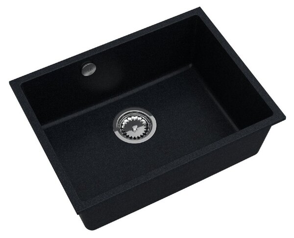 Sink Quality Crypton 60, kuchynský granitový drez 535x400x205 mm + chrómový sifón, čierna škvrnitá, SKQ-CRY.B.1KBO.60.X
