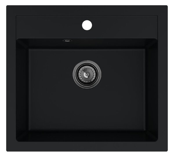 Sink Quality Ferrum, kuchynský granitový drez 565x510x205 mm + čierny sifón, čierna, SKQ-FER.C.1K60.XB