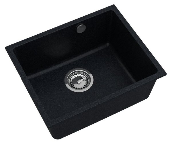 Sink Quality Crypton 55, kuchynský granitový drez 460x375x205 mm + chrómový sifón, čierna škvrnitá, SKQ-CRY.B.1KBO.55.X