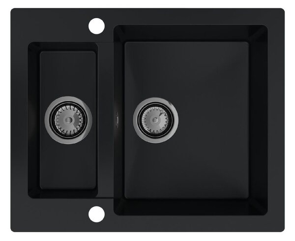 Sink Quality Ferrum, kuchynský granitový drez 605x495x210 mm + čierny sifón, čierna, SKQ-FER.C.5KBO.XB
