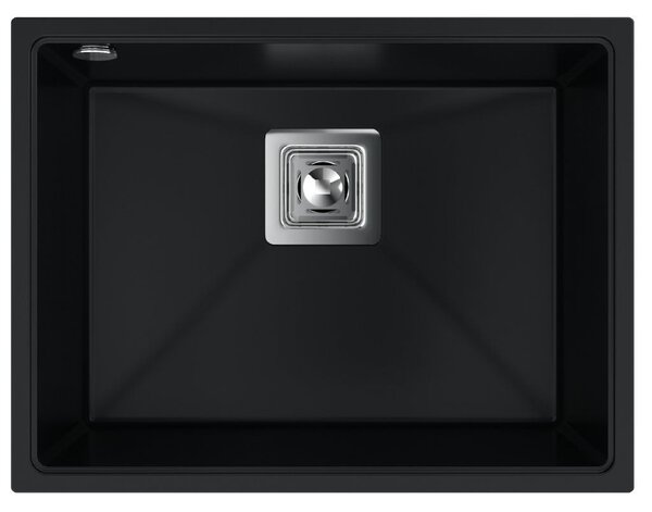 Sink Quality Argon 60, kuchynský granitový drez 550x420x225 mm + chrómový sifón, čierna, SKQ-ARG.C.1KBO.60.X