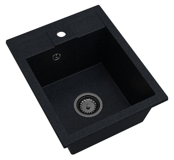 Sink Quality Ferrum 40, kuchynský granitový drez 400x500x195 mm + čierny sifón, čierna škvrnitá-Brocade, SKQ-FER.B.1K40.XB