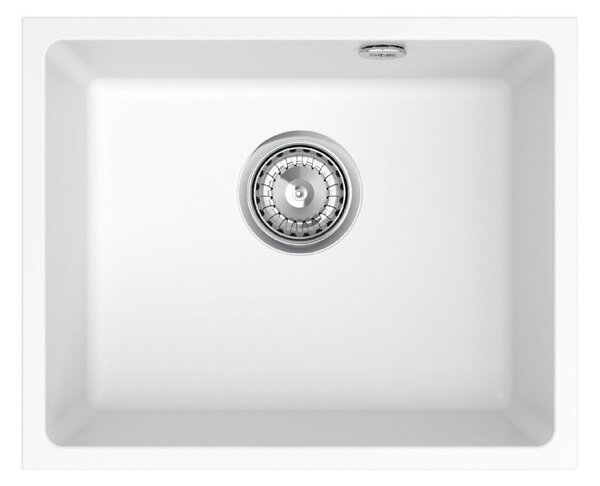 Sink Quality Crypton 55, kuchynský granitový drez 460x375x205 mm + chrómový sifón, biela, SKQ-CRY.W.1KBO.55.X