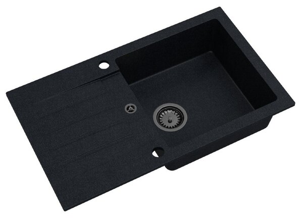 Sink Quality Natalie, kuchynský granitový drez 770x450x170 mm + čierny sifón, čierna škvrnitá-BROCADE, SKQ-NAT.B.1KDO.XB