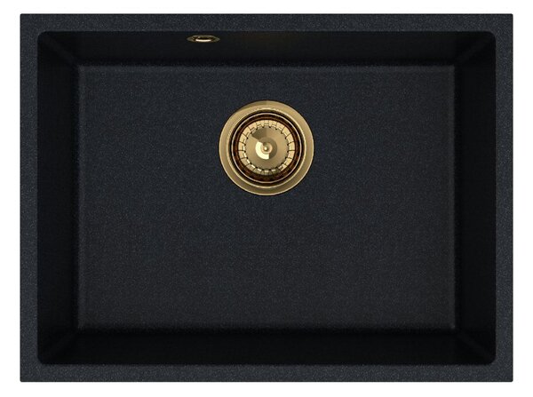 Sink Quality Crypton 60, kuchynský granitový drez 535x400x205 mm + zlatý sifón, čierna škvrnitá, SKQ-CRY.B.1KBO.60.XG
