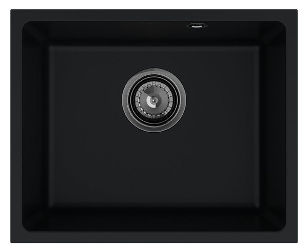 Sink Quality Crypton 55, kuchynský granitový drez 460x375x205 mm + čierny sifón, čierna, SKQ-CRY.C.1KBO.55.XB