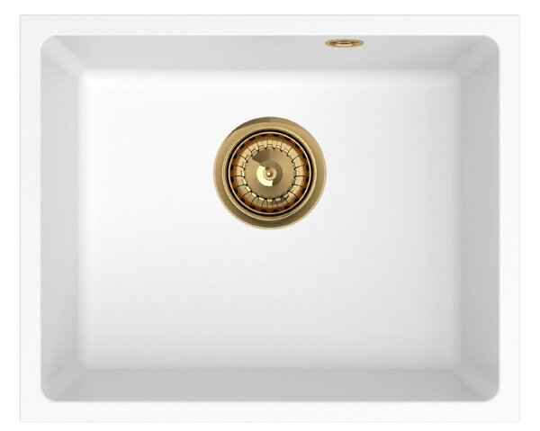 Sink Quality Crypton 55, kuchynský granitový drez 460x375x205 mm + zlatý sifón, biela, SKQ-CRY.W.1KBO.55.XG