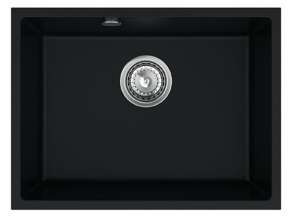 Sink Quality Crypton 60, kuchynský granitový drez 535x400x205 mm + chrómový sifón, čierna, SKQ-CRY.C.1KBO.60.X