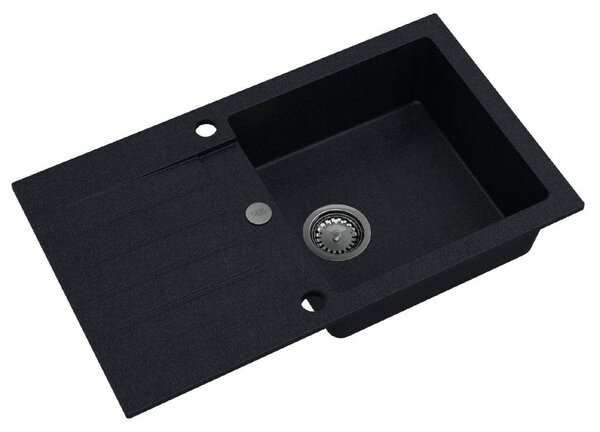 Sink Quality Natalie, kuchynský granitový drez 770x450x170 mm + chrómový sifón, čierna škvrnitá-BROCADE, SKQ-NAT.B.1KDO.X