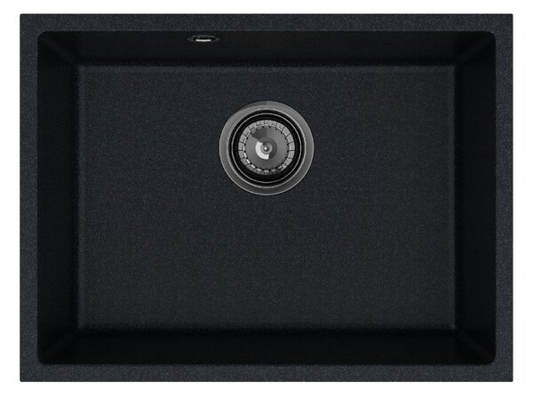 Sink Quality Crypton 60, kuchynský granitový drez 535x400x205 mm + čierny sifón, čierna škvrnitá, SKQ-CRY.B.1KBO.60.XB