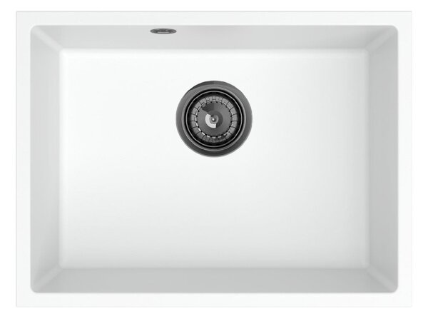 Sink Quality Crypton 60, kuchynský granitový drez 535x400x205 mm + čierny sifón, biela, SKQ-CRY.W.1KBO.60.XB