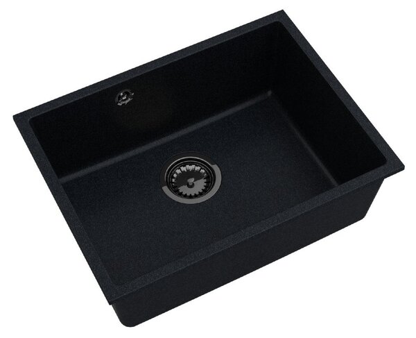 Sink Quality Crypton 60, kuchynský granitový drez 535x400x205 mm + čierny sifón, čierna škvrnitá, SKQ-CRY.B.1KBO.60.XB