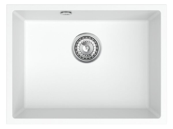 Sink Quality Crypton 60, kuchynský granitový drez 535x400x205 mm + chrómový sifón, biela, SKQ-CRY.W.1KBO.60.X