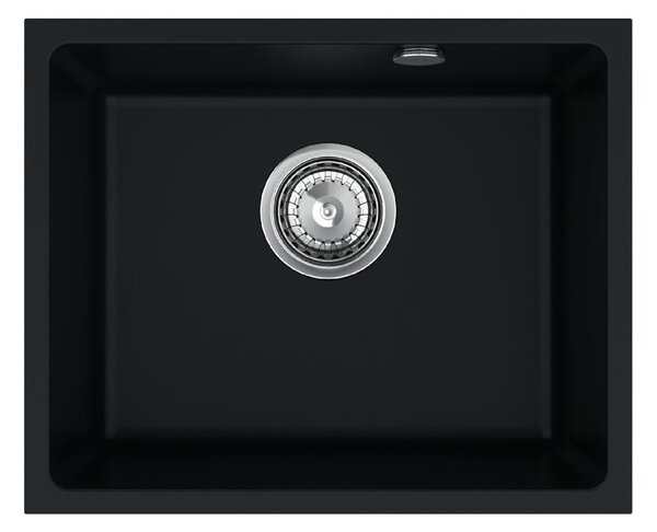 Sink Quality Crypton 55, kuchynský granitový drez 460x375x205 mm + chrómový sifón, čierna, SKQ-CRY.C.1KBO.55.X