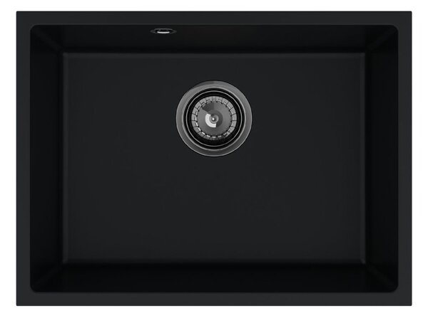 Sink Quality Crypton 60, kuchynský granitový drez 535x400x205 mm + čierny sifón, čierna, SKQ-CRY.C.1KBO.60.XB