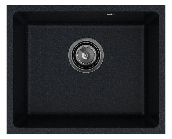 Sink Quality Crypton 55, kuchynský granitový drez 460x375x205 mm + čierny sifón, čierna škvrnitá, SKQ-CRY.B.1KBO.55.XB