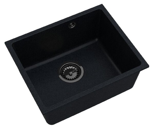 Sink Quality Crypton 55, kuchynský granitový drez 460x375x205 mm + čierny sifón, čierna škvrnitá, SKQ-CRY.B.1KBO.55.XB