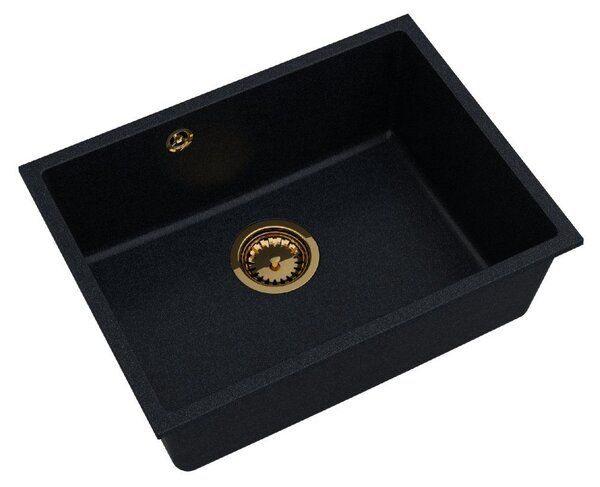 Sink Quality Crypton 60, kuchynský granitový drez 535x400x205 mm + zlatý sifón, čierna škvrnitá, SKQ-CRY.B.1KBO.60.XG