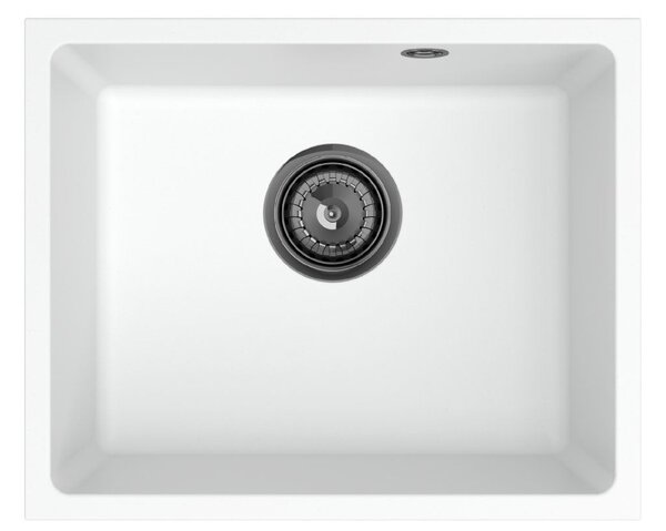 Sink Quality Crypton 55, kuchynský granitový drez 460x375x205 mm + čierny sifón, biela, SKQ-CRY.W.1KBO.55.XB