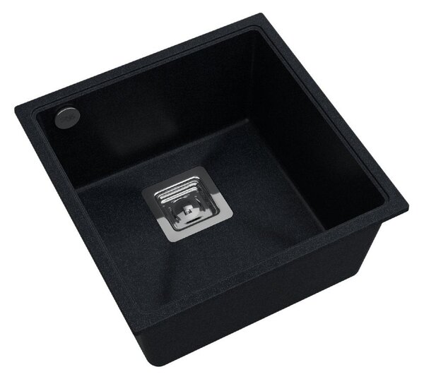 Sink Quality Argon 50, kuchynský granitový drez 420x420x225 mm + chrómový sifón, čierna škvrnitá-Brocade, SKQ-ARG.B.1KBO.50.X