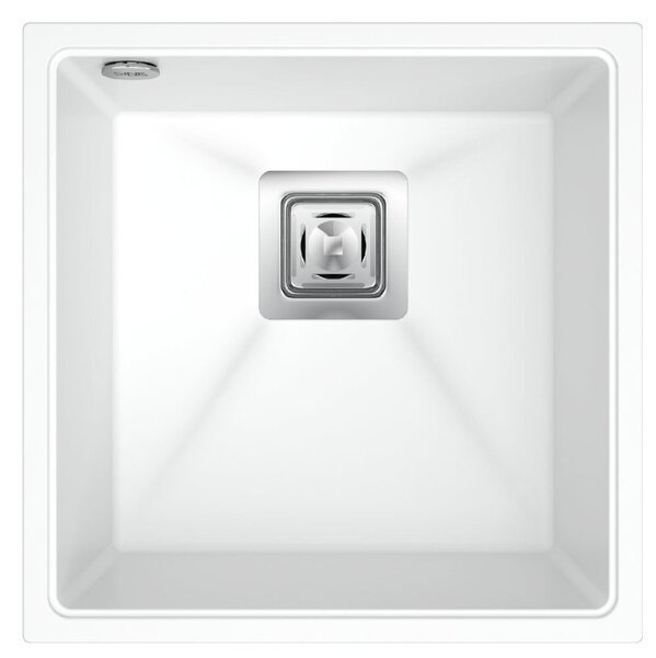 Sink Quality Argon 50, kuchynský granitový drez 420x420x225 mm + chrómový sifón, biela, SKQ-ARG.W.1KBO.50.X