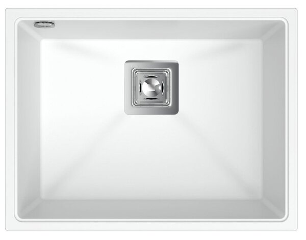 Sink Quality Argon 60, kuchynský granitový drez 550x420x225 mm + chrómový sifón, biela, SKQ-ARG.W.1KBO.60.X