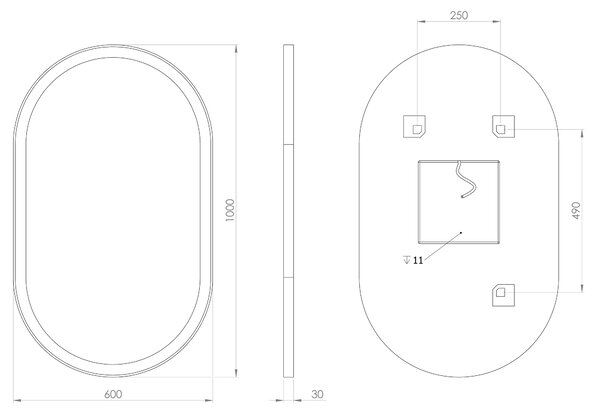Sapho Sapho, PARGA oválne zrkadlo s LED osvetlením 60x100 cm, PG600