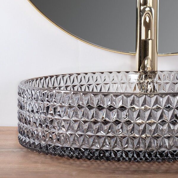 Rea Cristal, sklenené umývadlo na dosku 390x390x95 mm, dymové sklo-nikel brúsený, REA-U8880