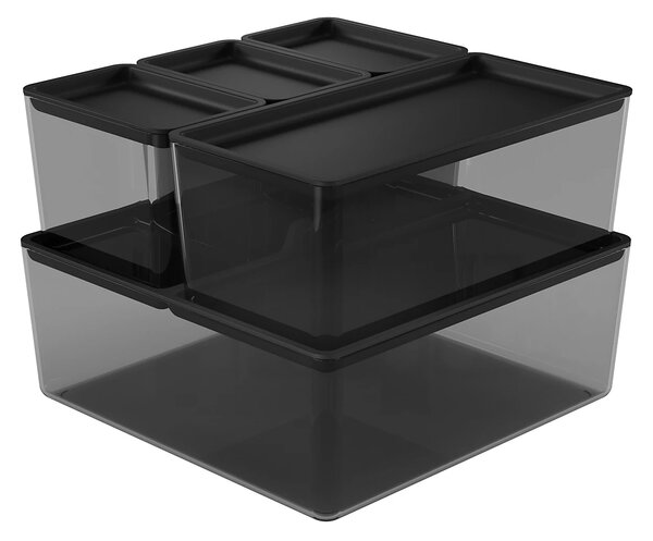 Goodhome Sada úložných boxov do zásuvky s viečkami, kúpeľňový organizér 5v1, KOROS BLACK - čierny
