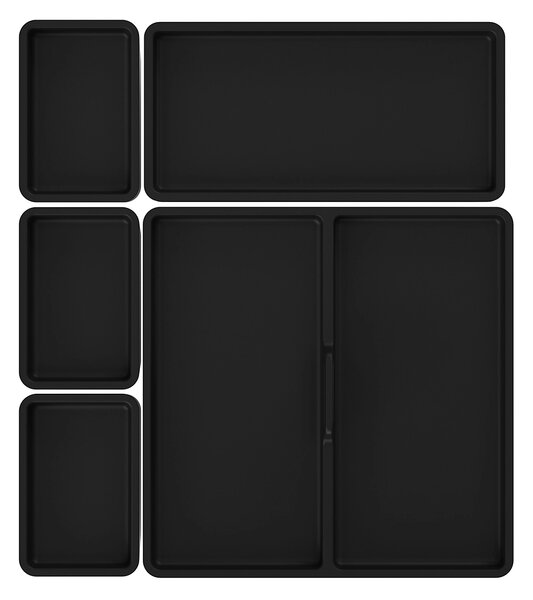 Goodhome Sada úložných boxov do zásuvky s viečkami, kúpeľňový organizér 5v1, KOROS BLACK - čierny