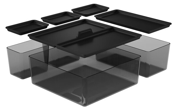 Goodhome Sada úložných boxov do zásuvky s viečkami, kúpeľňový organizér 5v1, KOROS BLACK - čierny