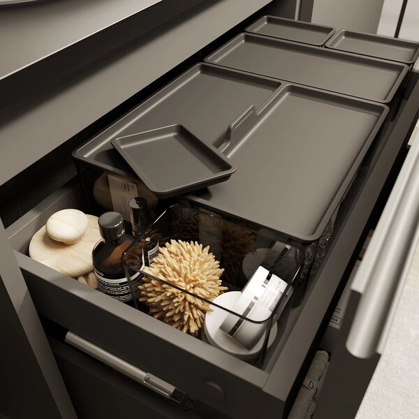 Goodhome Sada úložných boxov do zásuvky s viečkami, kúpeľňový organizér 5v1, KOROS BLACK - čierny