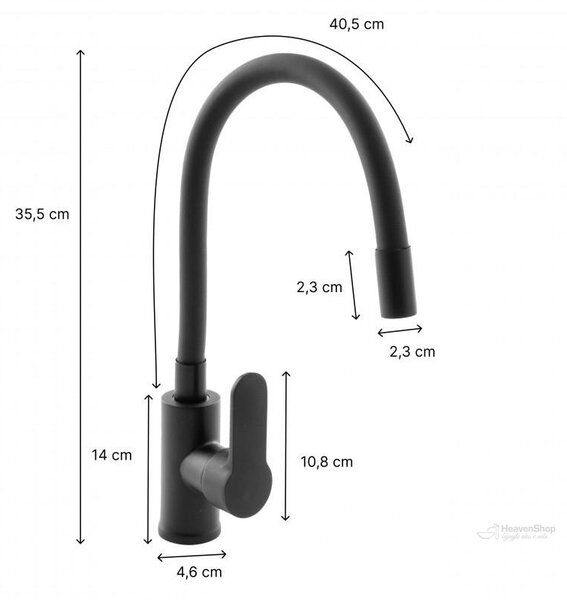 Gamma Flex 2000, stojanková drezová batéria s flexibilným ramenom, čierna matná, GMA-BFX-2000BK