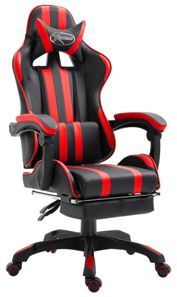 Herná stolička s opierkou na nohy, červená, umelá koža