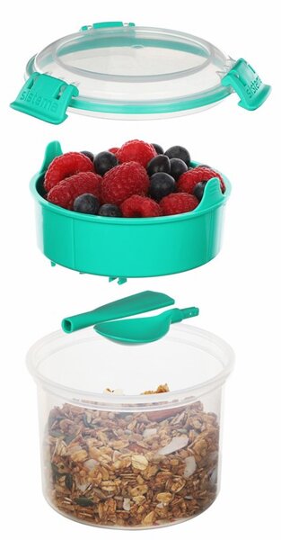 SISTEMA Krabička na jogurt a müsli, 2 komory+lžíce, SISTEMA, 530ml, mix barev Farba škatuliek SISTEMA: Zelená