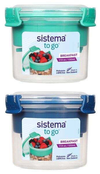 SISTEMA Krabička na jogurt a müsli, 2 komory+lžíce, SISTEMA, 530ml, mix barev Farba škatuliek SISTEMA: Zelená