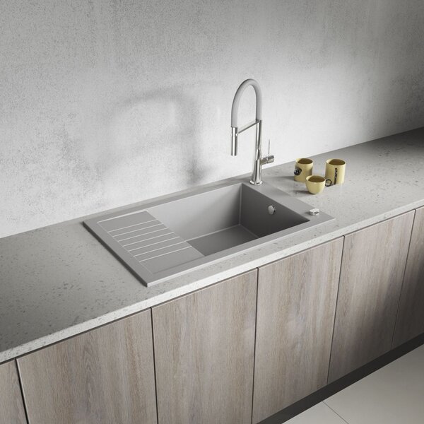 Laveo Pionier, 1-komorový granitový drez 780x500x207 s krátkym odkvapávačom, šedá, LAV-SBR_513T