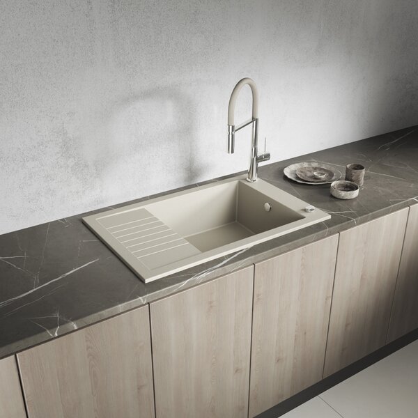 Laveo Pionier, 1-komorový granitový drez 780x500x207 s krátkym odkvapávačom, béžová, LAV-SBR_413T