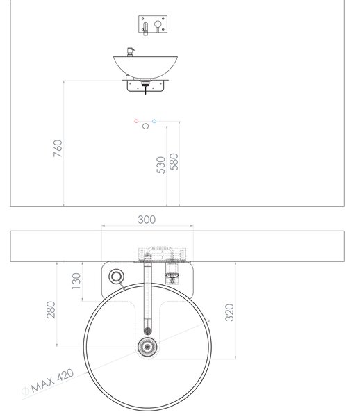 Sapho Tetris, nástenné okrúhle umývadlo s držiakom pre podomietkovou batériu, 415x140mm, biela, TZ429-02