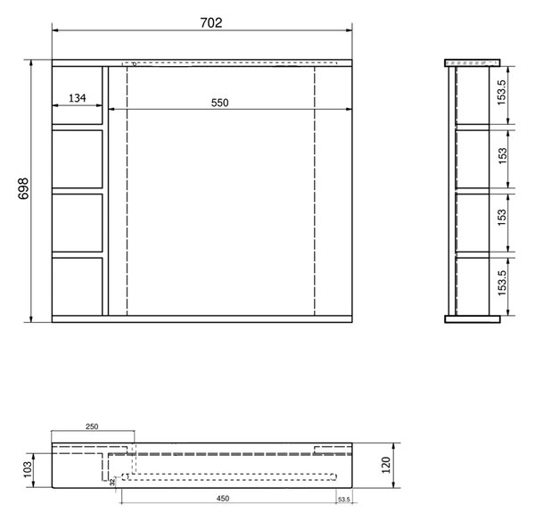 Aqualine Aqualine, KORIN STRIP zrkadlo s LED osvetlením a poličkami 70x70x12cm, KO360S