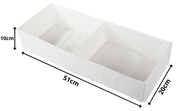 VERK GROUP Organizér do šatníka, 2 priehradky, textilný biely 51 x 20 x 10 cm