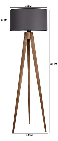 Čierna/hnedá stojacia lampa s textilným tienidlom (výška 153 cm) Tripod – Opviq lights