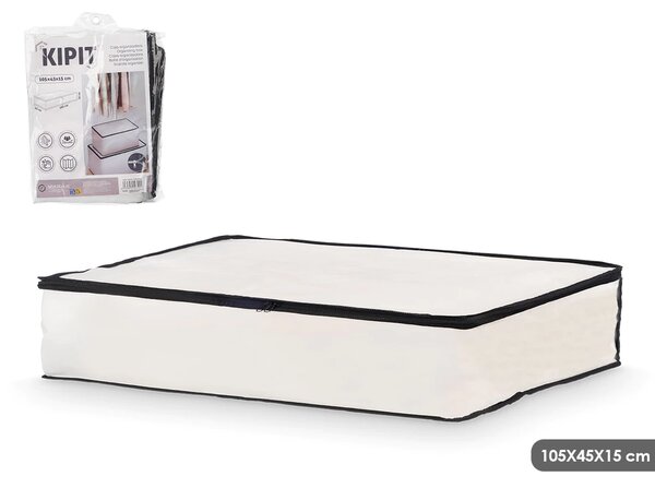 Arte Regal Textilný úložný box na uschovanie oblečenia a posteľnej bielizne, WHITE KIPIT, 105x45x15, biely