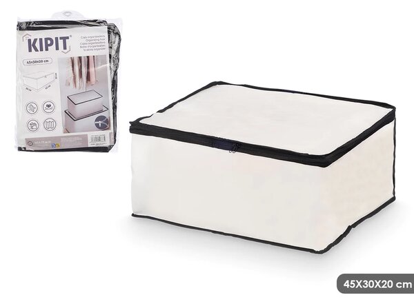 Arte Regal Textilný úložný box na uschovanie oblečenia a posteľnej bielizne, WHITE KIPIT, 45x30x20, biely