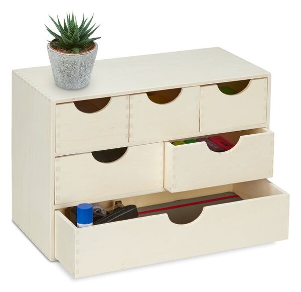 Zeller Present Drevený organizér so 6 zásuvkami na písacie a kancelárske potreby ZELLER 40 x 20 x 28 cm