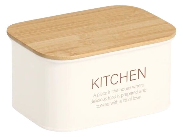 Zeller Present Plechová dóza s bambusovým vekom, biela KITCHEN ZELLER 1,2l - 17 x 12 x 9 cm