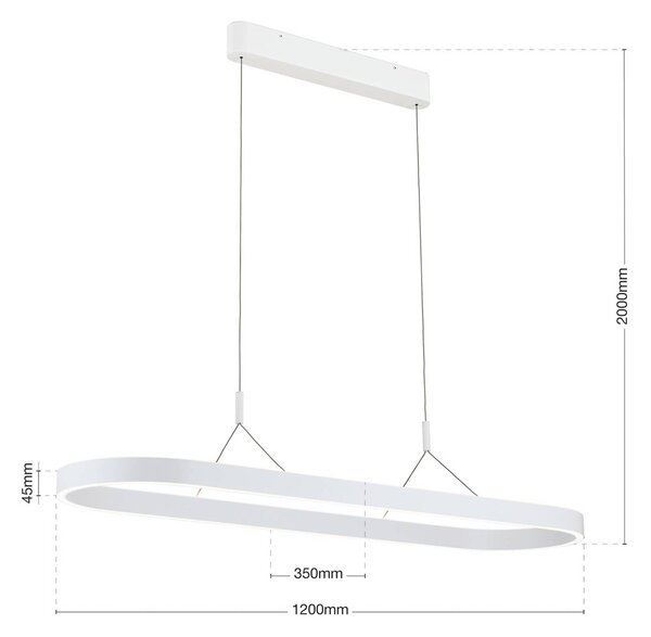 ORION Závesné svetlo Carrara LED, biele, výškovo nastaviteľné,, Biela / opálová, Obývacia izba / jedáleň, Hliník, Moderný, Závesné svietidlo