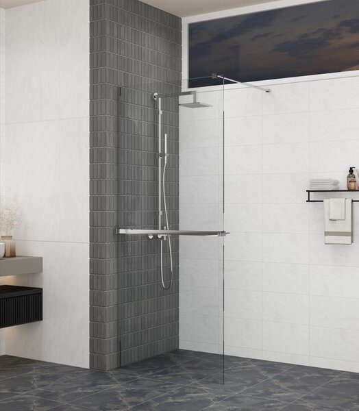 Erga Paris, polička/držiak na uteráky pre sprchovú zástenu (max. 140cm), chrómová, ERG-V02-PARIS-SHELF-CR