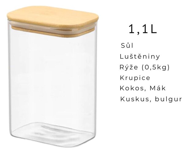 Arte Regal Sklenená dóza obdĺžniková s bambusovým vekom, 1,1l VIVO